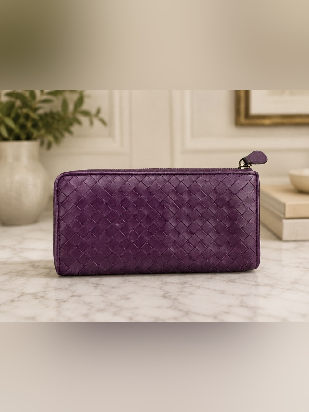 Bottega Veneta Y2K Nappa Intrecciato Purple Zip Around Wallet